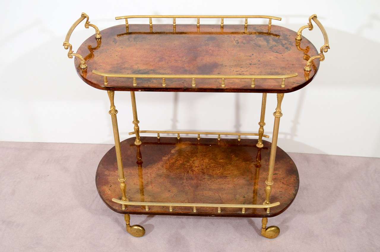 Mid Century Two Tier Bar Car with Brass Detailing by Aldo Tura