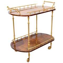 Mid Century Two Tier Bar Car with Brass Detailing by Aldo Tura