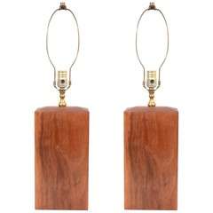 Pair of Mid Century Solid Wood Table Lamps