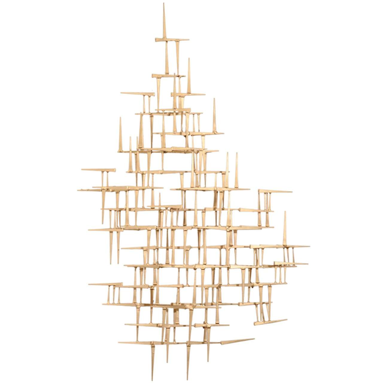 Mid Century Gilt Nail Wall Sculpture in the Style of Jere