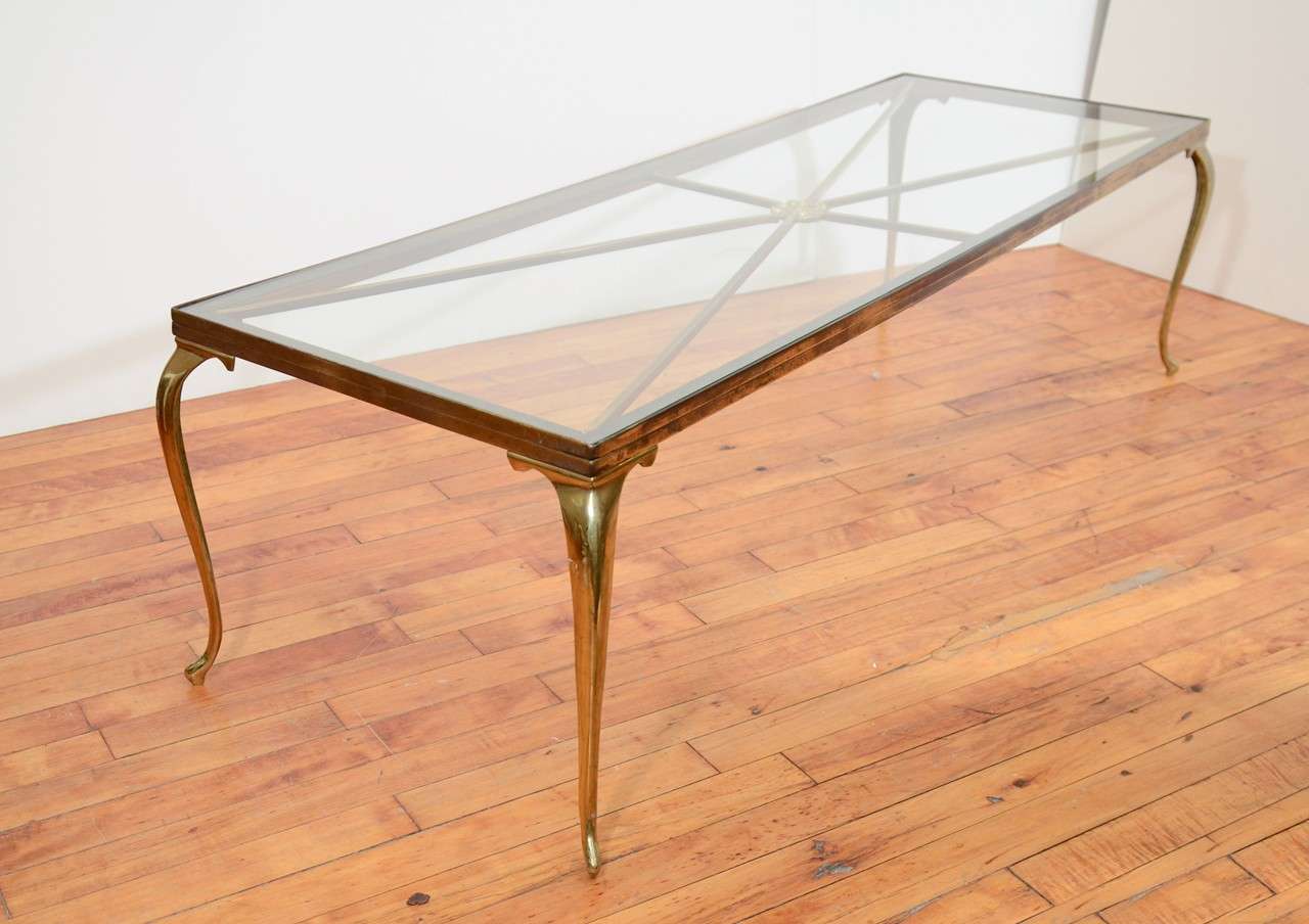 Bronze Mid Century Brass and Glass Coffee or Cocktail Table by Chiavari