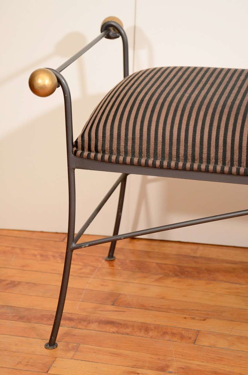 Mid Century Iron Bench with Striped Upholstery In Good Condition In New York, NY