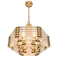 Mid-Century Brass and Tubular Glass Chandelier