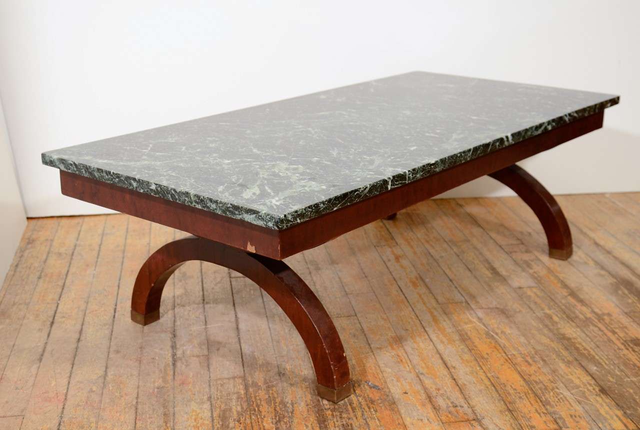 20th Century Art Deco Coffee Table With Green Marble Surface