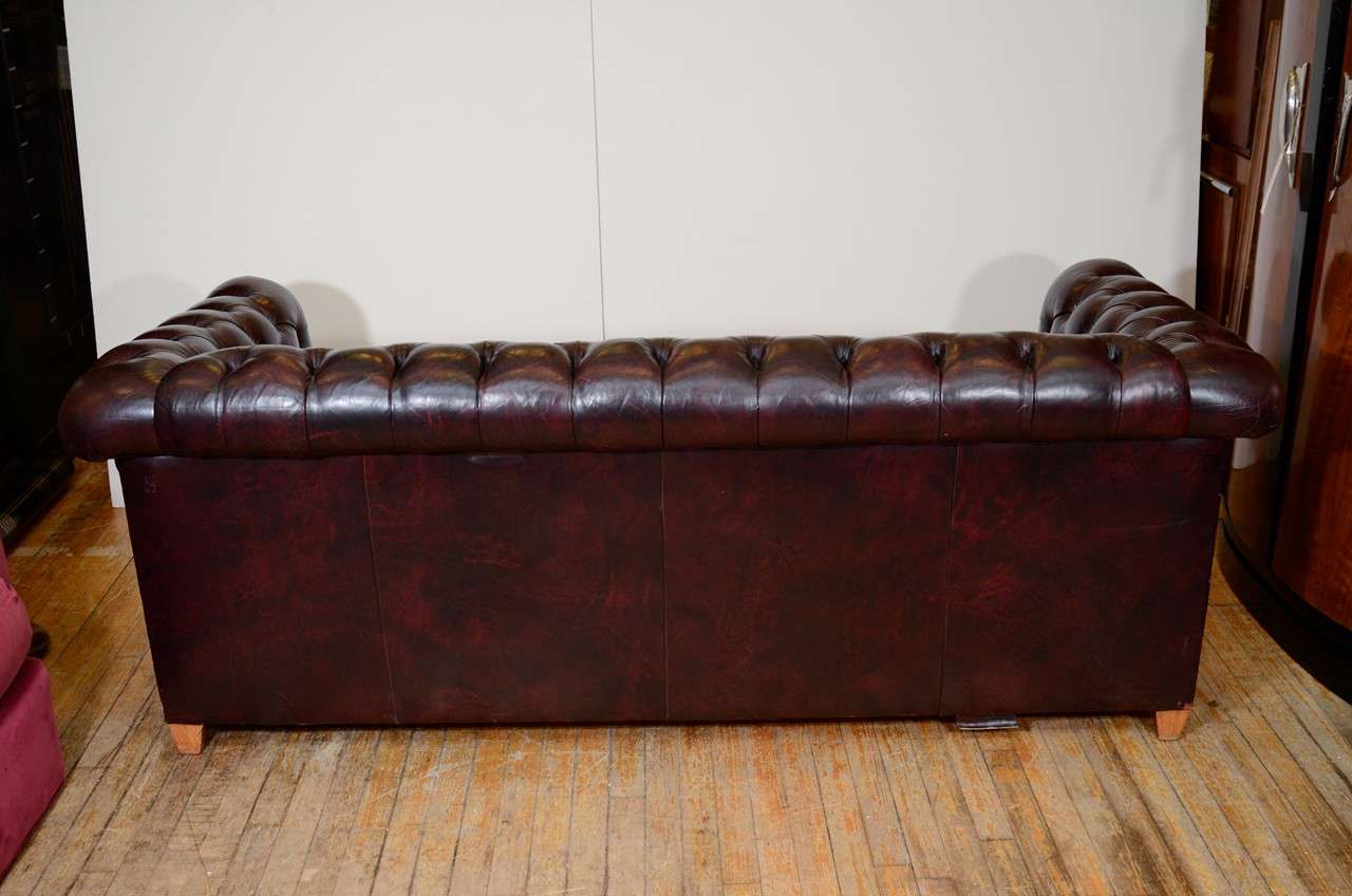 Midcentury Cordovan Chesterfield Sofa w/ Brass Nail Detailing 2