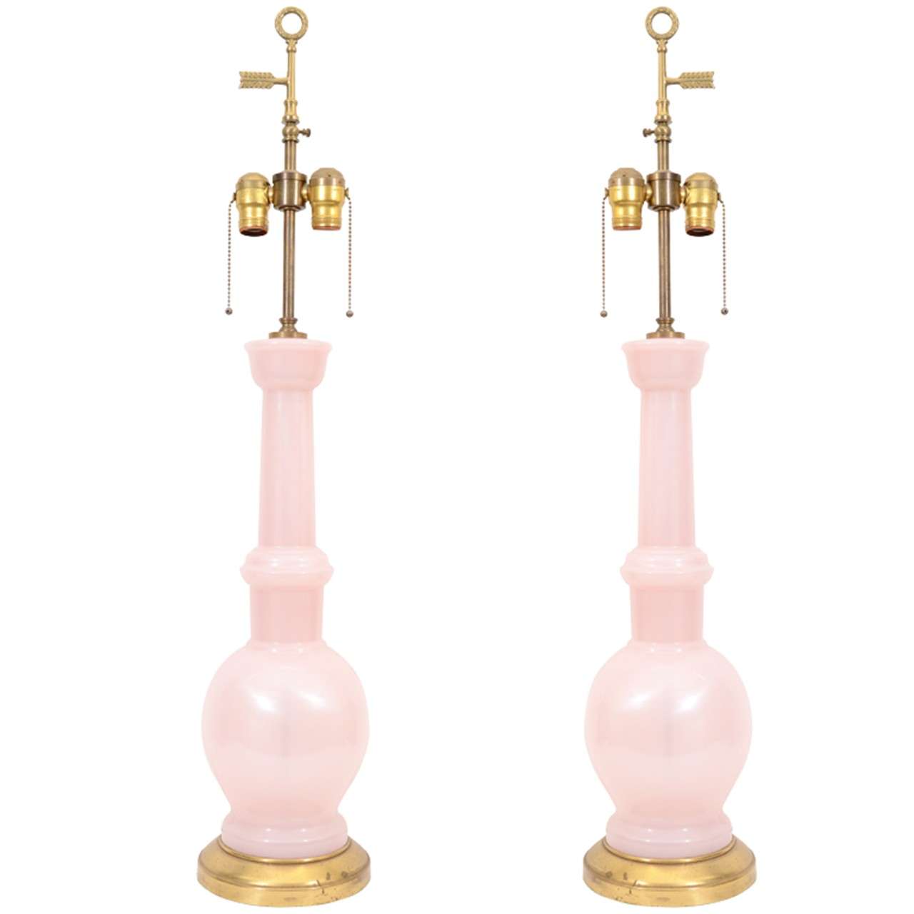 Mid Century Pale Pink Murano Glass Lamps