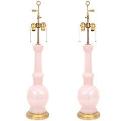 Mid Century Pale Pink Murano Glass Lamps