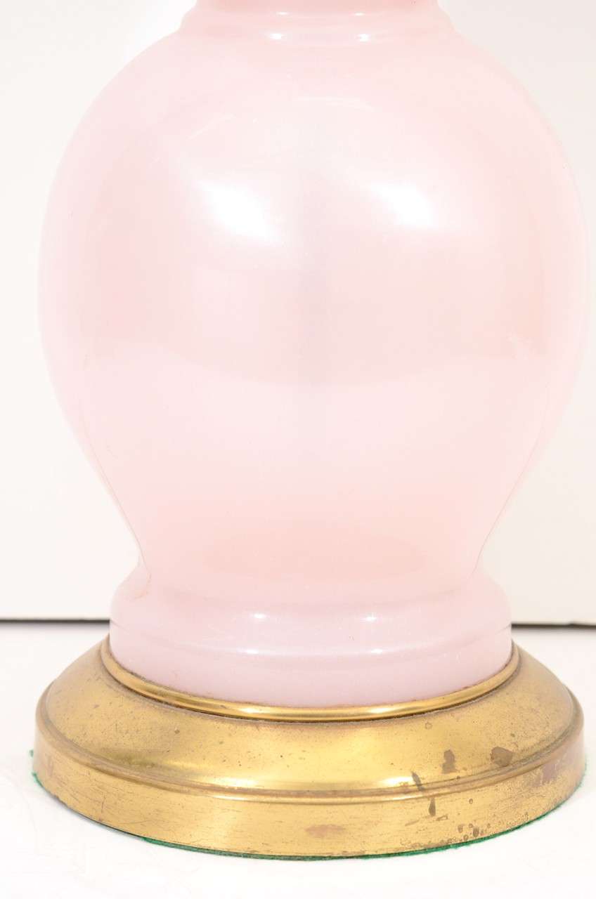 Italian Mid Century Pale Pink Murano Glass Lamps