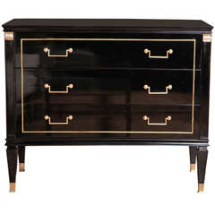 A Louis XVI Style Black Lacquered Moderne Commode