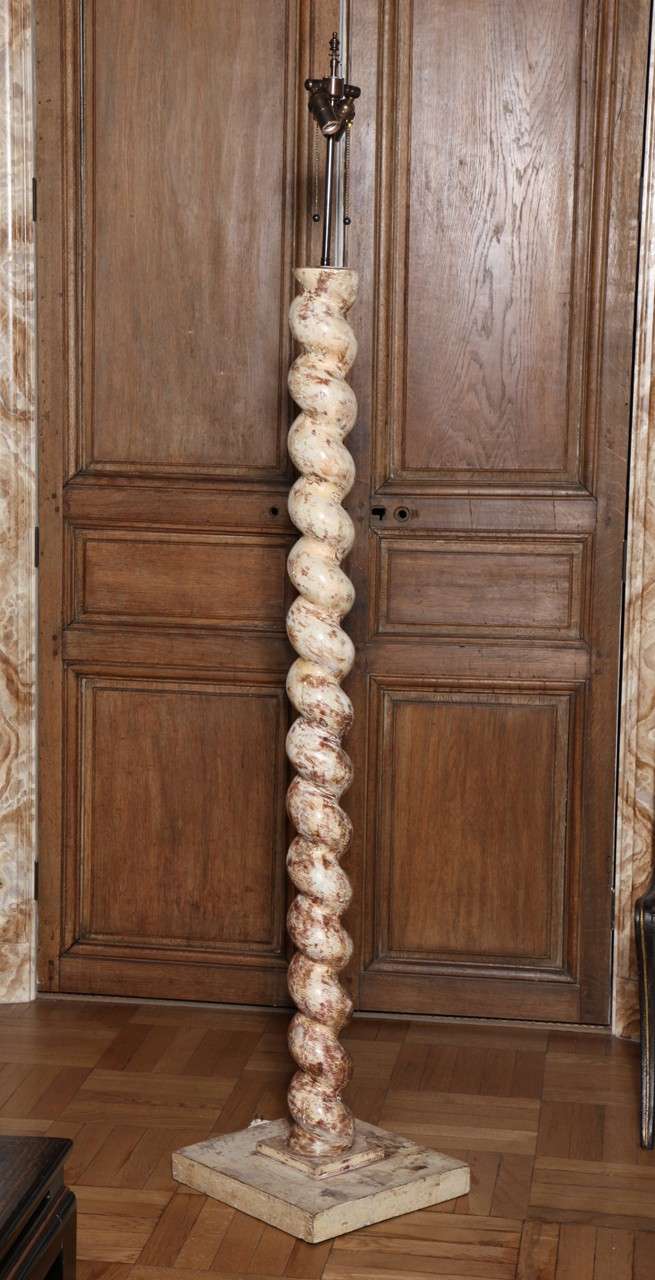 A Frances Elkins Painted Plaster and Wood Spiral Twist Floor Lamp
