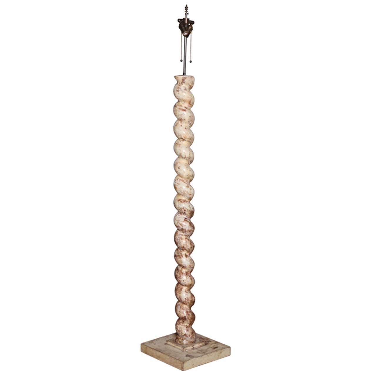 A Frances Elkins Painted Plaster and Wood Spiral Twist Floor Lamp
