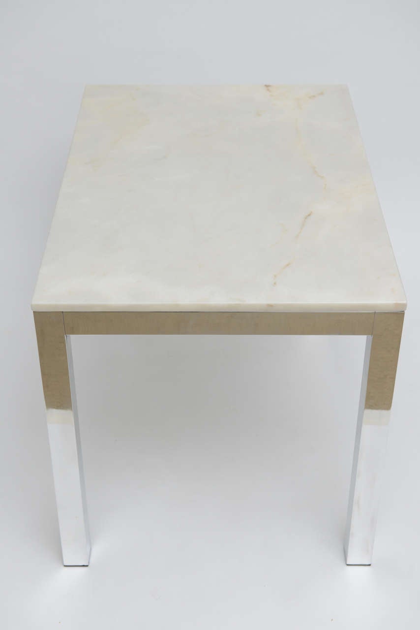 Mid Century Modern Milo Baughman Parsons Marble Top Side Tables In Good Condition For Sale In Miami, FL