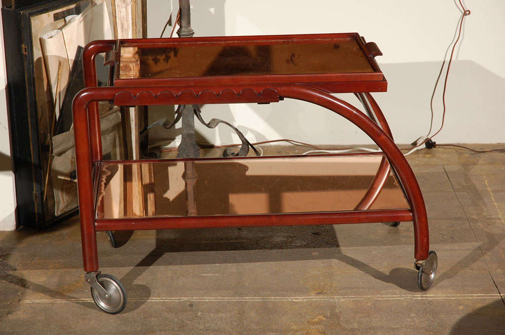 Italian Tea Cart with Mirrored Shelves, circa 1940 In Good Condition For Sale In Los Angeles, CA