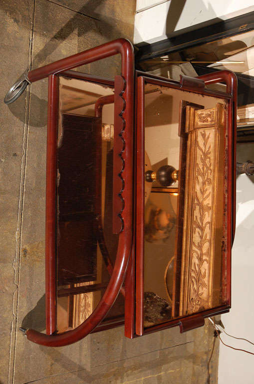 Metal Italian Tea Cart with Mirrored Shelves, circa 1940 For Sale