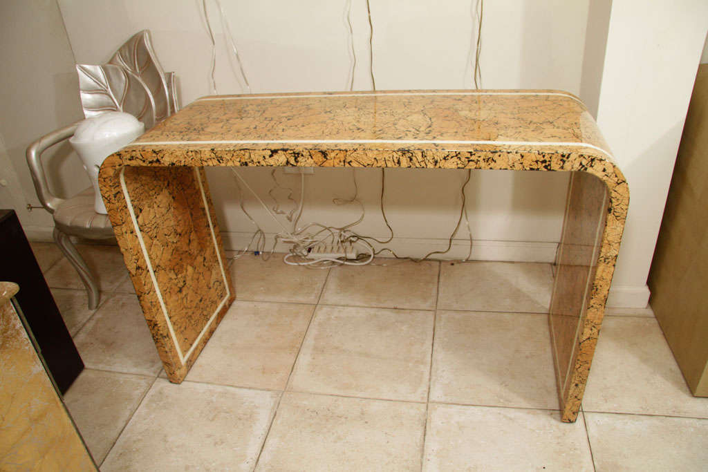 Parchment veneer waterfall console table