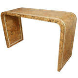 Parchment veneer waterfall console table