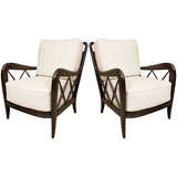 Pair of upholstered mahogany arm chairs