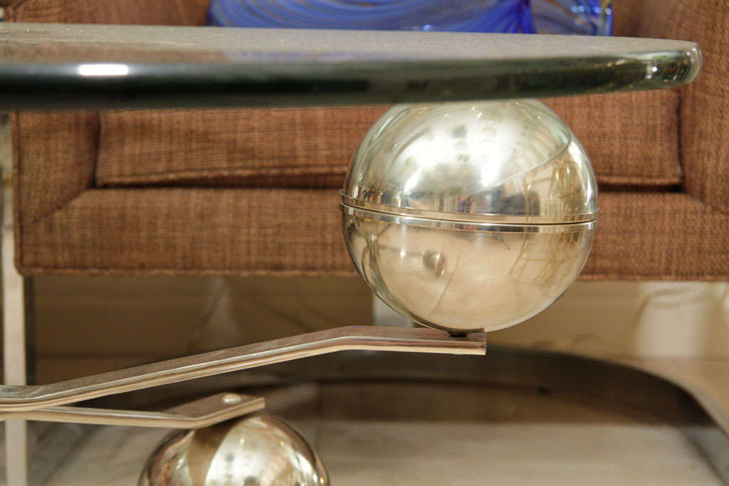 Mid-20th Century Circular coffee table with industrial base and glass top