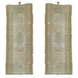 Pair of clear glass fluted undulating shaped sconces by Venini