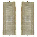 Pair of clear glass fluted undulating shaped sconces by Venini