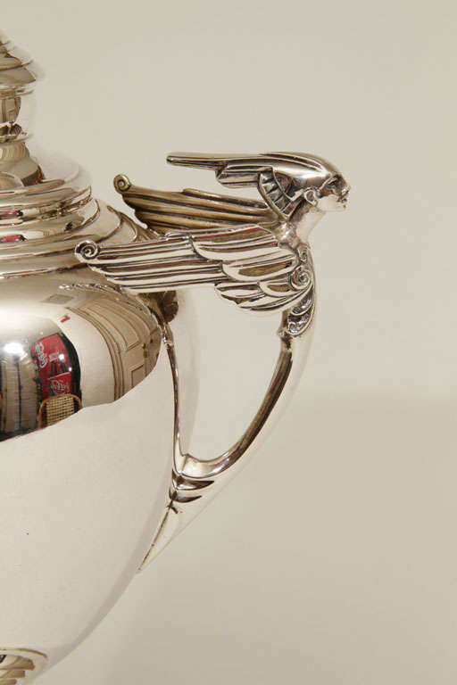Sterling Silver Trophy with Removable Lid and Mascot Handles In Excellent Condition In New York, NY