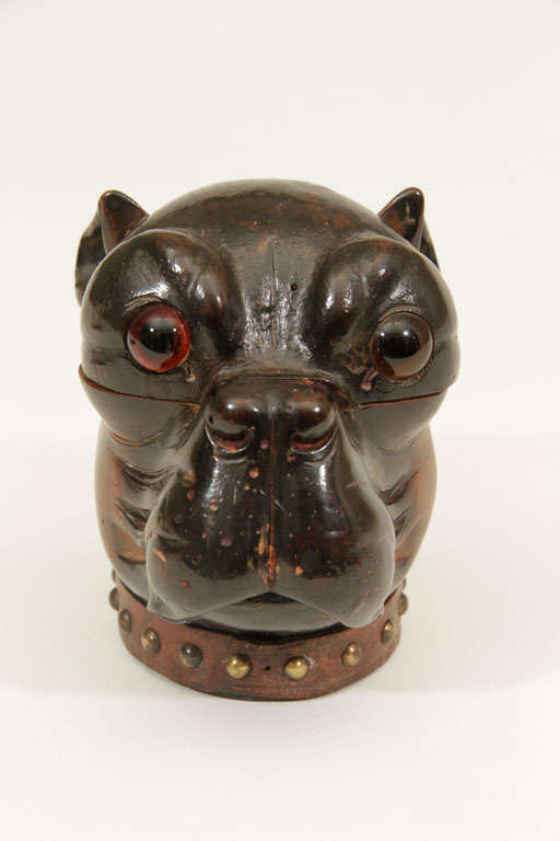 Carved Wooden Pug Inkwell with Collar 3