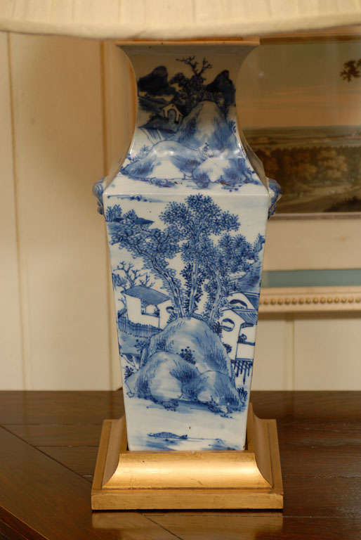 Pair of Chinese Blue & White Porcelain Lamps For Sale 2