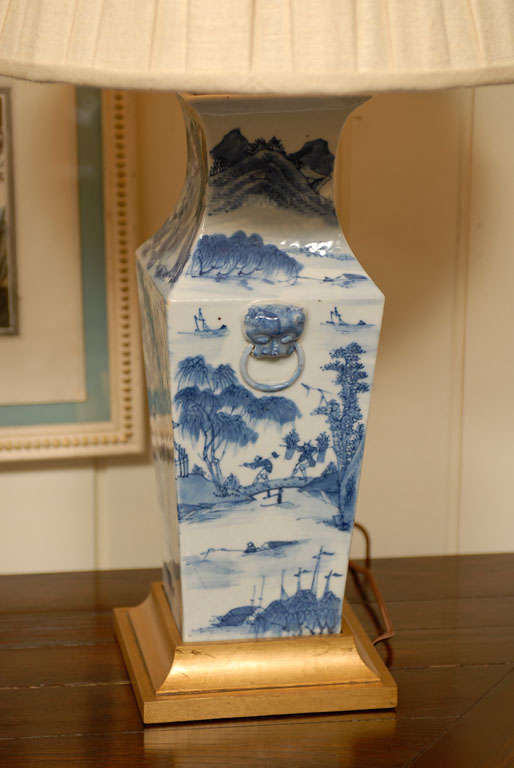 Pair of Chinese Blue & White Porcelain Lamps For Sale 3