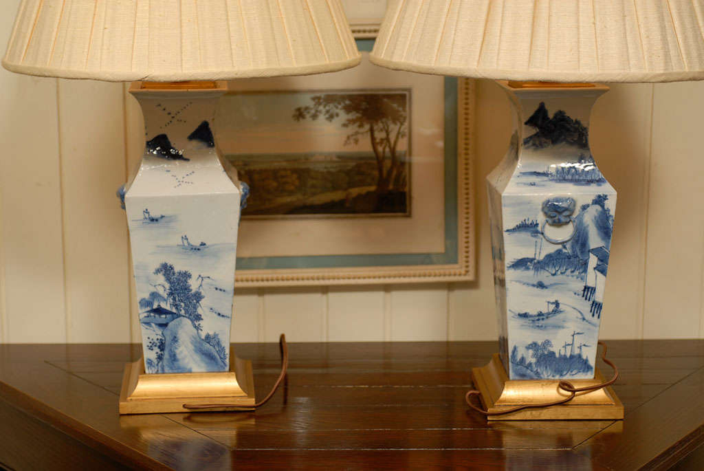 Pair of Chinese Blue & White Porcelain Lamps For Sale 5