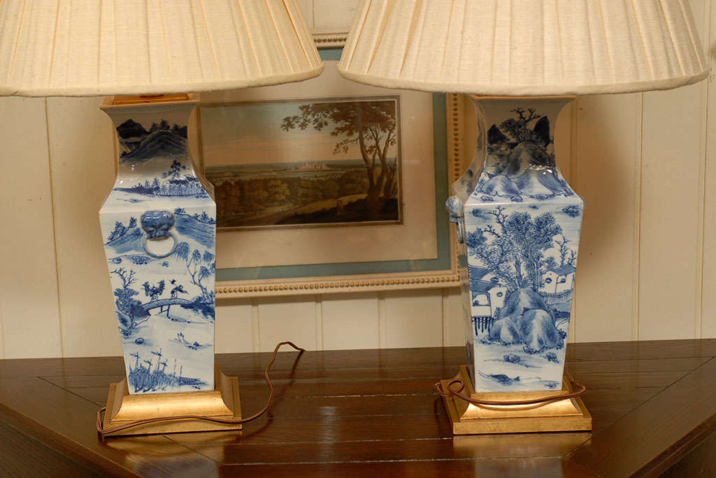 Pair of Chinese Blue & White Porcelain Lamps For Sale 6