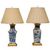 Pair of Chinese Blue & White Porcelain Lamps
