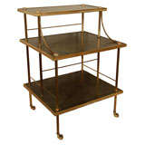 Vintage Brass and Green Leather Occasional Table, England Vintage Brass and Green Leather Occasional Table, England