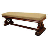 Long Mahogany Upholstered Hall Bench, England, 19th Century Antique Long Mahogany Upholstered Hall Bench, England, 19th Century