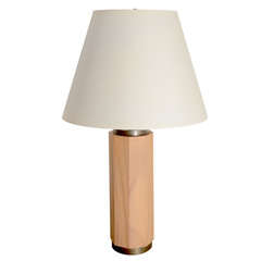 Mid Century Wooden Table Lamp with Bronze Trim