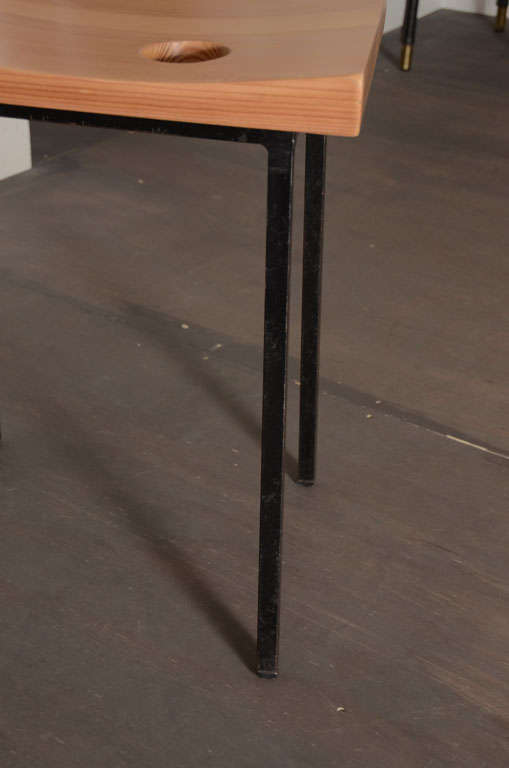 Pair of Modernist Pine and Metal Stools, France, c. 1950 For Sale 1