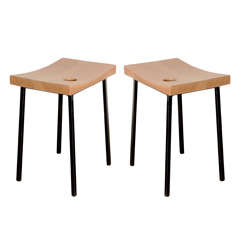 Pair of Pine + Metal Stools 4