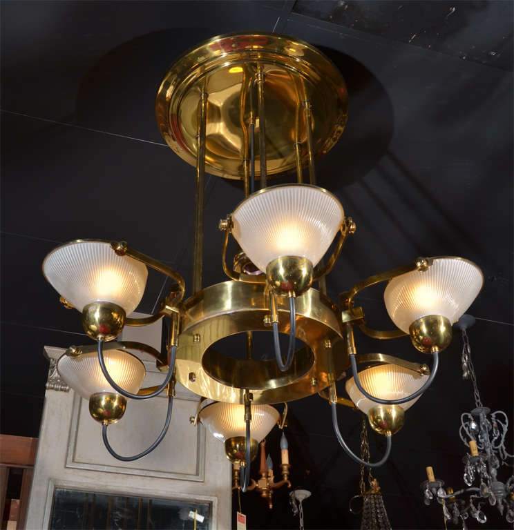 Monumental Brass Industrial Look Chandelier