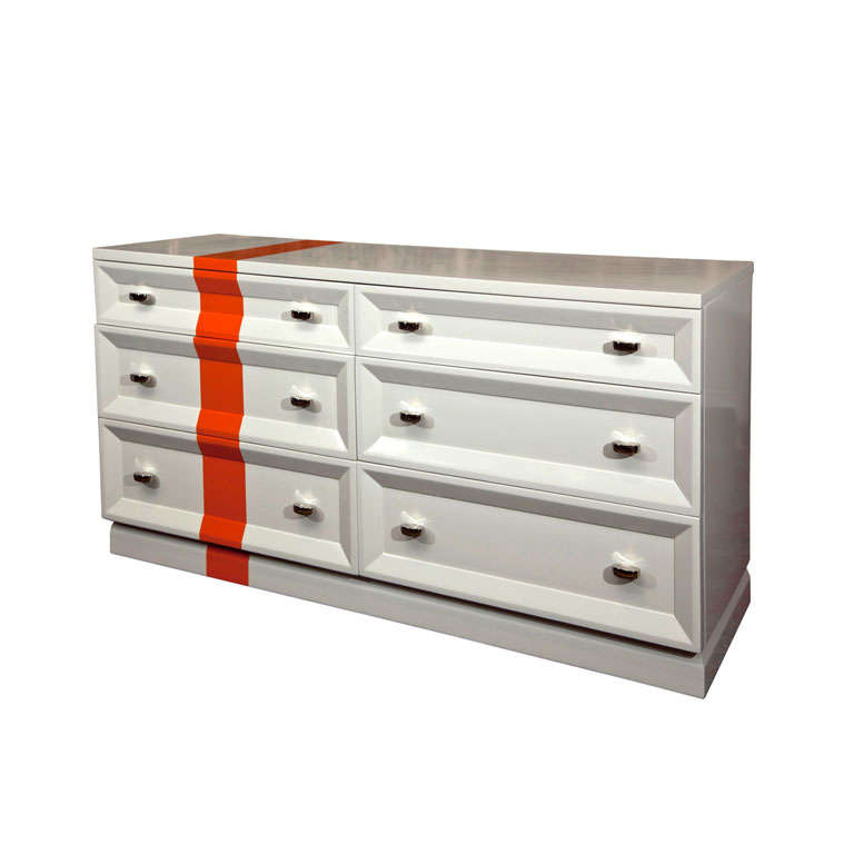 Mid-Century White Painted "Stripe" Cabinet