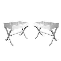 Pair of White Lacquered Barbara Barry X-Stretcher End Tables