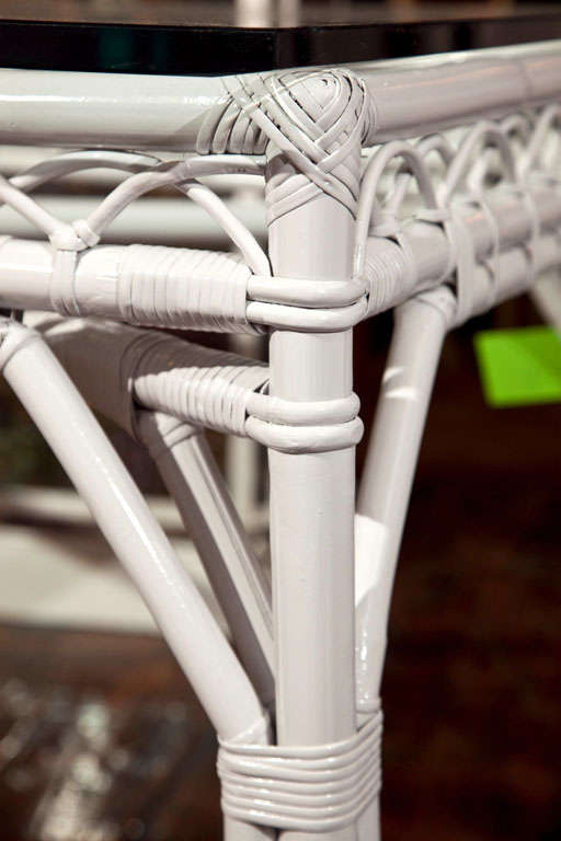 Vintage White Lacquer Rattan Dining Table at 1stDibs