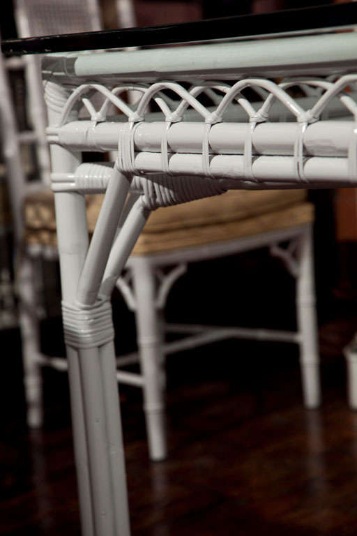 Vintage White Lacquer Rattan Dining Table at 1stDibs