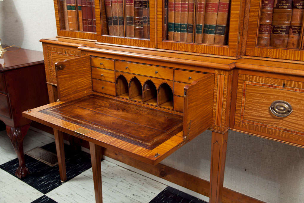 Inlay English Satinwood Vitrine with Desk For Sale