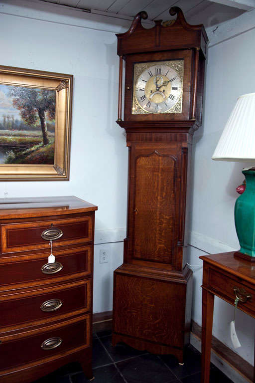Oak Tall Case Clock with Brass and Nickel Dial For Sale at 1stDibs