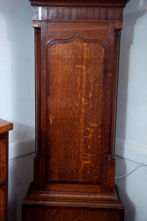 Oak Tall Case Clock with Brass and Nickel Dial For Sale at 1stDibs