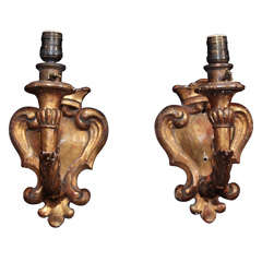 pair gilt wood sconces
