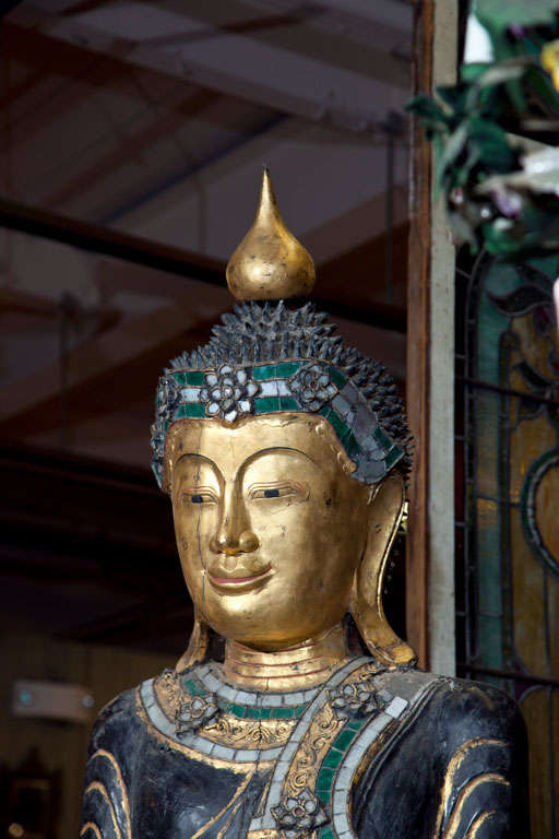 Burmese Carved Solid Wood Standing Buddha