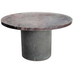Used French Wine Storage Barrel with Ebonized Limestone as Industrial Center Table