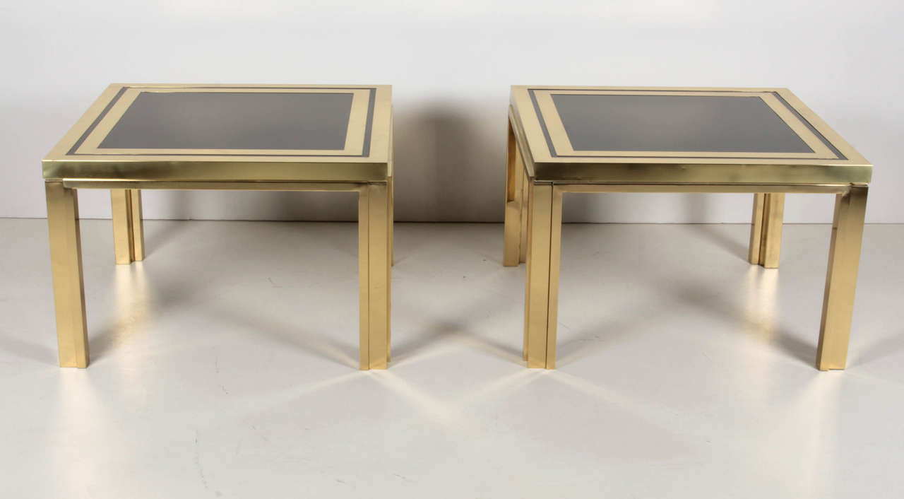 Perfect proportions for this pair of end tables . Midcentury coffee tables as well.
Simple design , excellent quality, 
Romeo Rega or Willy Rizzo Italian style.
