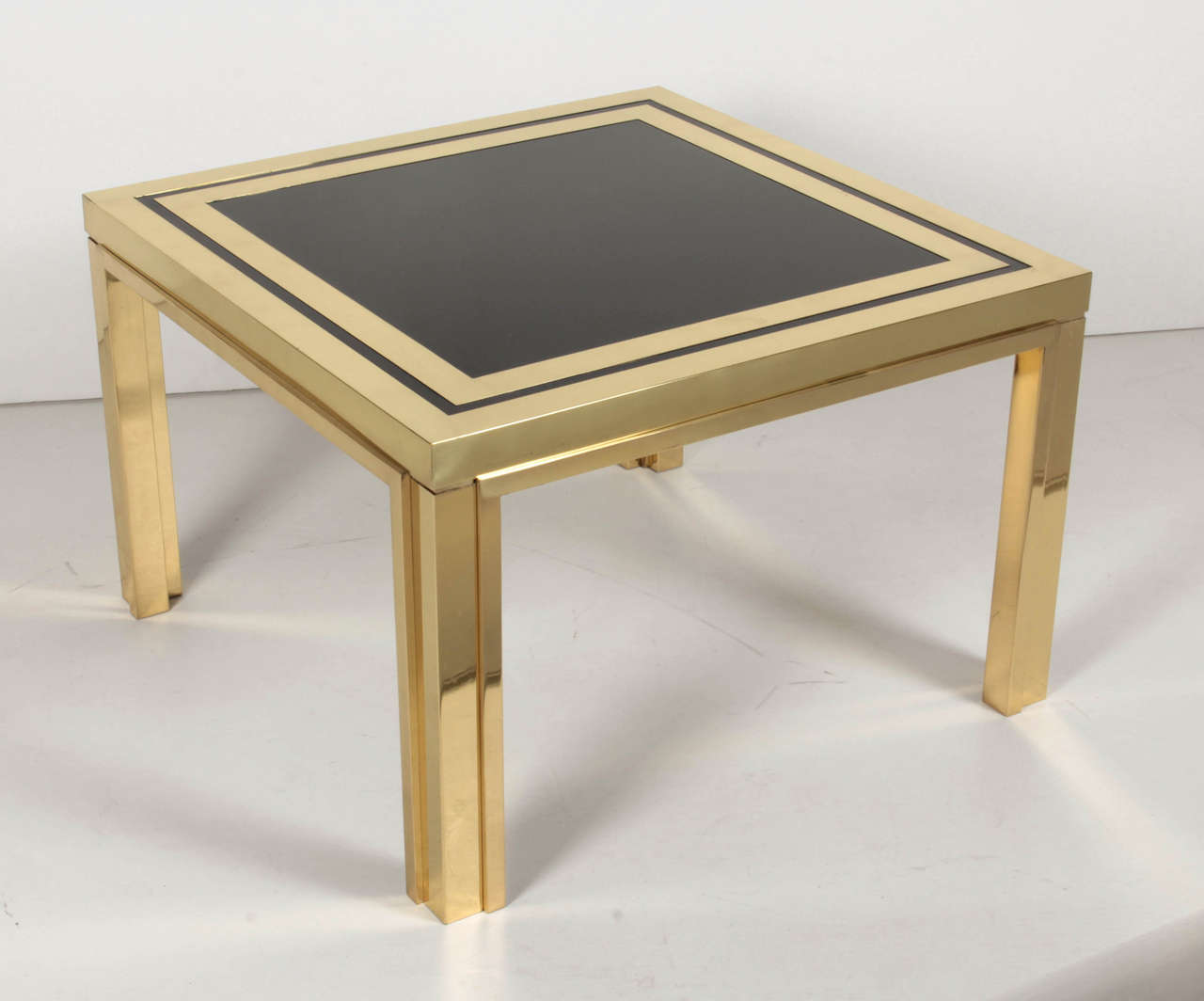 Mid-Century Modern Midcentury Brass and Black Glass Coffee or End Tables