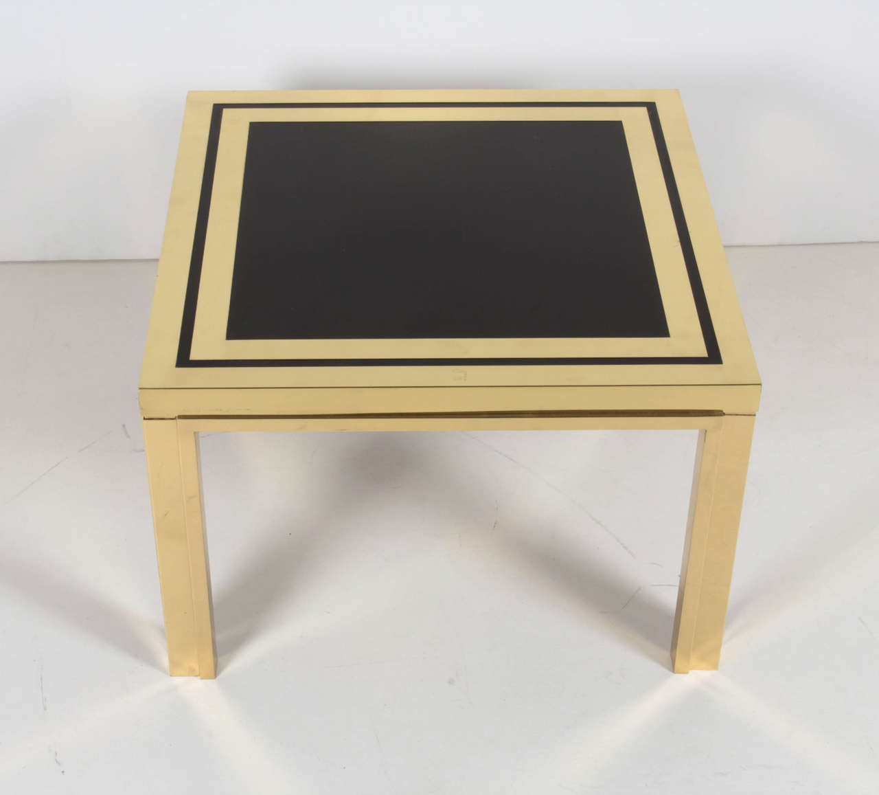 Italian Midcentury Brass and Black Glass Coffee or End Tables